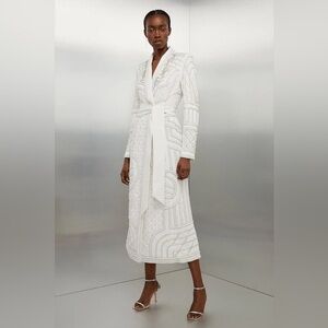 Karen Millen Pearl Embellished Woven Ivory Maxi Blazer Dress (NWT)